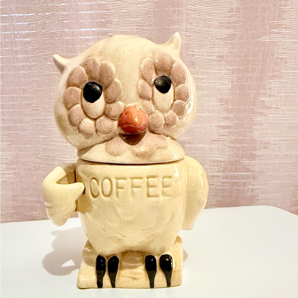 Vintage ceramic Cream Owl Coffee Canister